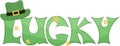 Clipart good luck inscriptions, four-leaf clover and green hat , good luck symbols